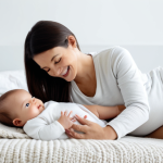 **

A mother gently massaging her baby's tummy in a clockwise motion. The baby is lying comfortably on a soft blanket, fully clothed in a onesie. The room is brightly lit with natural light, creating a calm and soothing atmosphere. The mother is smiling reassuringly. Safe for work, appropriate content, fully clothed, modest, family-friendly scene. Perfect anatomy, correct proportions, natural pose, well-formed hands, proper finger count, natural body proportions, professional photography, high quality.

**