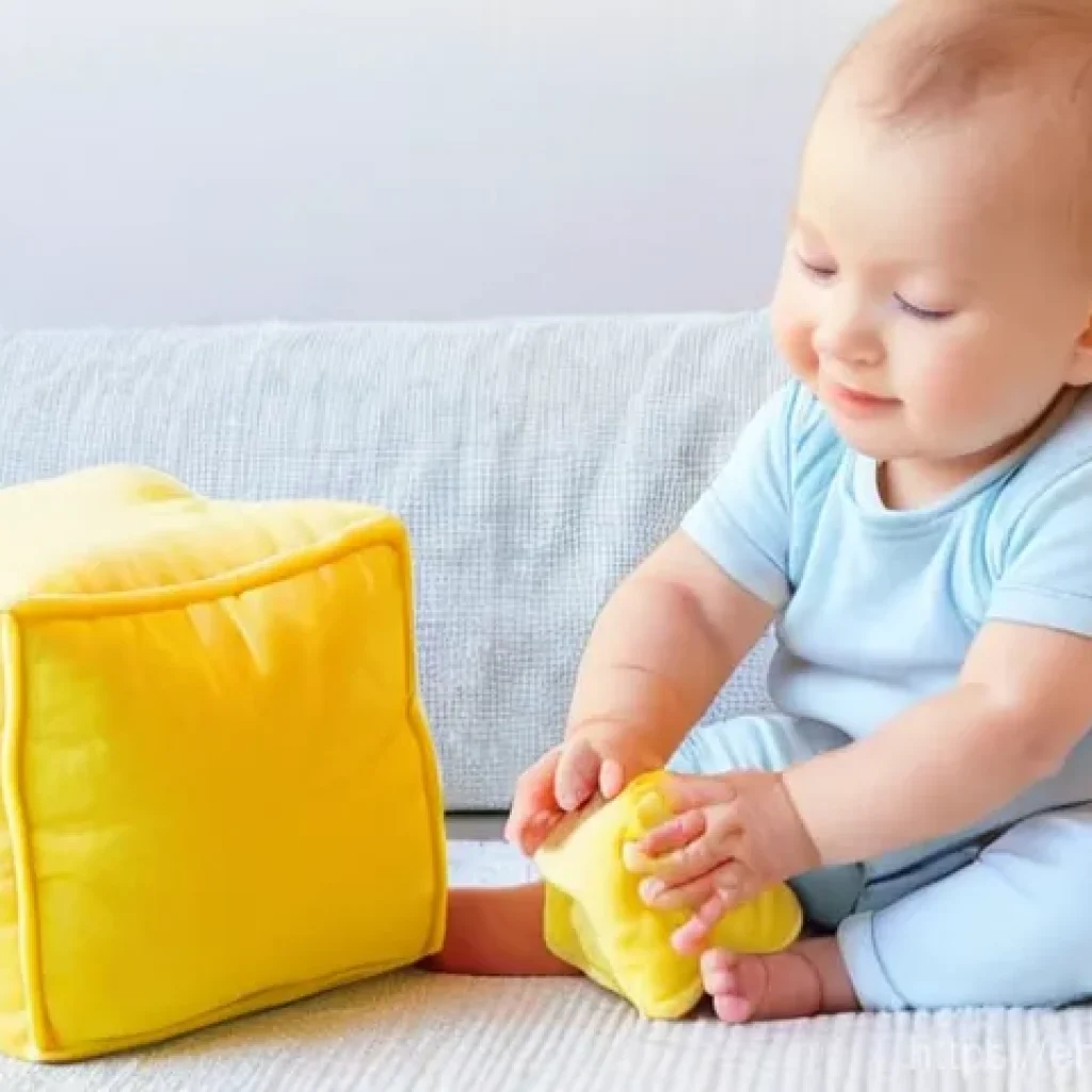 아기와 놀이교구 DIY - **Prompt 1: Joyful Discovery with a Handmade Toy**
    "A heartwarming, softly lit close-up of a hap...