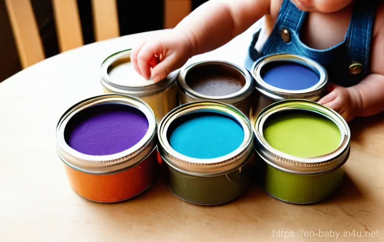 아기와 놀이교구 DIY - **Prompt 2: Enchanting Sensory Bottle Exploration**
    "A bright, cheerful, medium shot of a curiou...