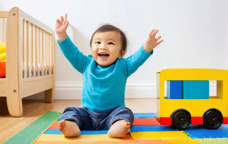 아기 손동작 노래 추천 - **Prompt:** A heartwarming, brightly lit close-up of a parent and a happy baby, approximately 9-12 m...