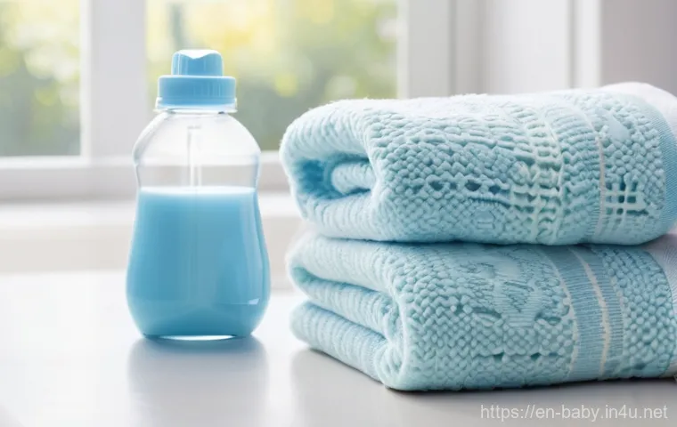 아기 이불 빨래 관리법 - **Prompt:** A close-up, warm and inviting shot of a parent's gentle hands carefully examining the sm...