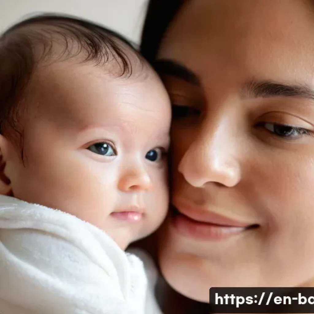 아기와 눈맞춤 대화법 - **"The Magic of First Gazes"**:
    A close-up, heartwarming portrait of a new parent (gender neutra...