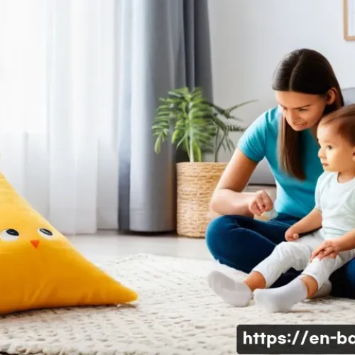 아기와 형제 갈등 해결 - A warm, cozy living room scene showing an older child, around 6 years old, sitting on a soft rug pla...