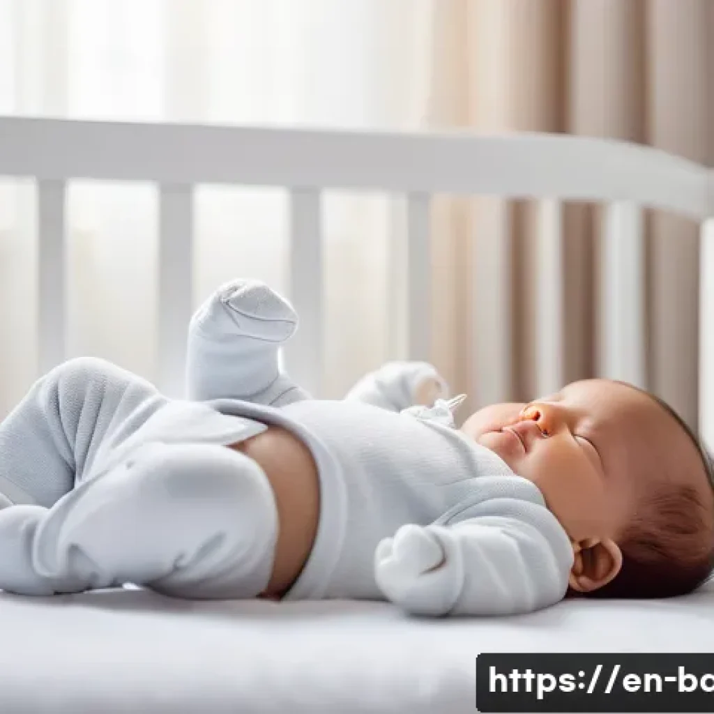 아기 낮잠 시간표 - A cozy nursery scene featuring a baby wearing a soft white cotton onesie and a diaper, peacefully na...